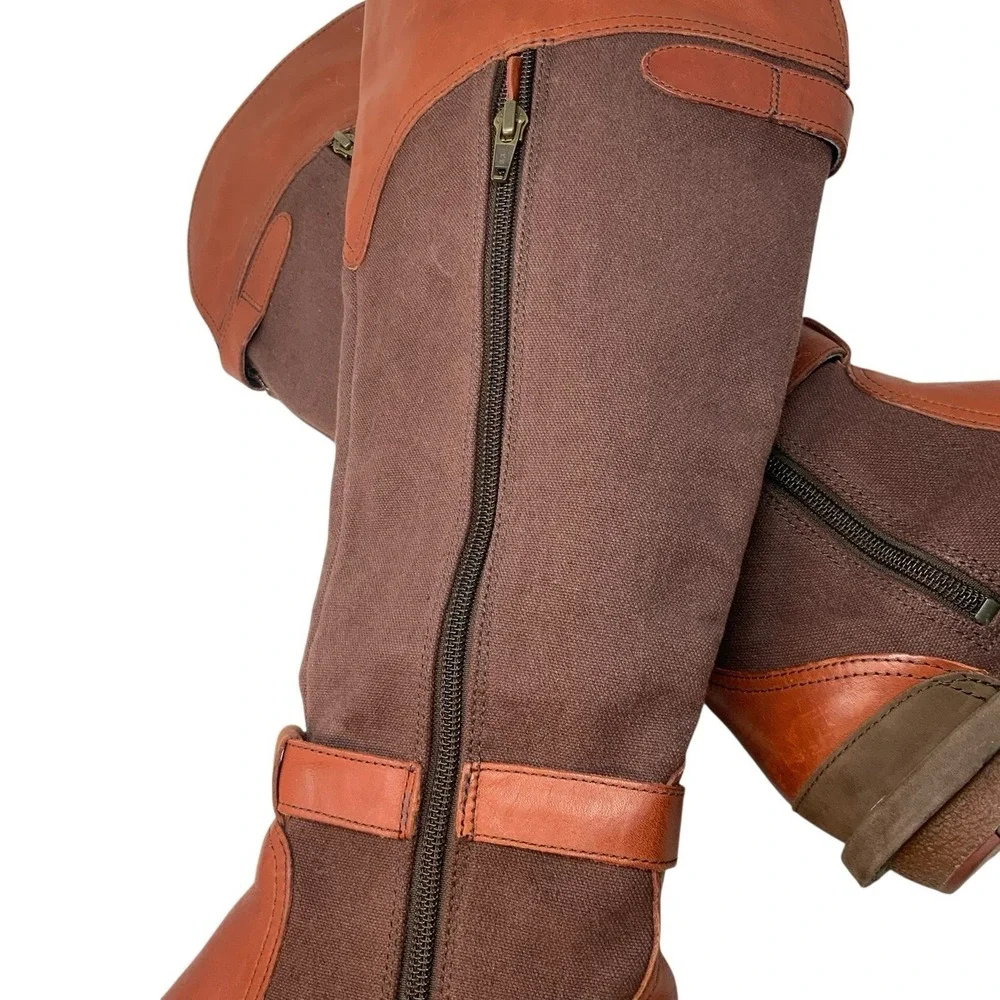 Patagonia ADDIE Rider Leather & Canvas Tall Boots Brown Size‎ 7 Equestrian Zip